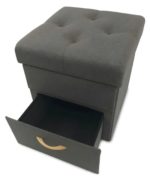 Taburet SULOT TYP 1, stofa clasica gri inchis, cu spatiu depozitare, 4