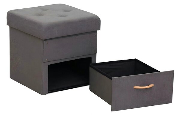 Taburet SULOT TYP 1, stofa clasica gri inchis, cu spatiu depozitare, 4