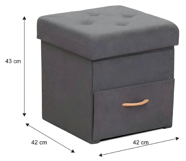 Taburet SULOT TYP 1, stofa clasica gri inchis, cu spatiu depozitare, 4