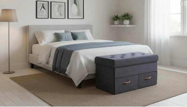 Taburet SULOT TYP 2, stofa clasica gri, cu spatiu depozitare, 84x42x43