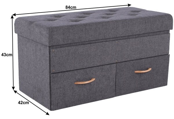 Taburet SULOT TYP 2, stofa clasica gri, cu spatiu depozitare, 84x42x43