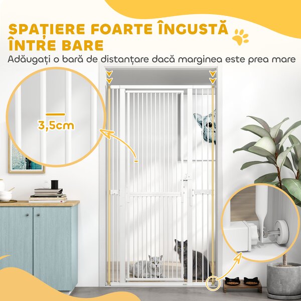 PawHut Gard de Siguranță pentru Animale, 180 cm Înălțime, Spațiu Îngust 3,5 cm, Montare prin Presiune, Lățime 76-104 cm | Aosom Romania