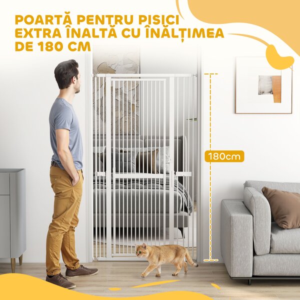 PawHut Gard de Siguranță pentru Animale, 180 cm Înălțime, Spațiu Îngust 3,5 cm, Montare prin Presiune, Lățime 76-104 cm | Aosom Romania