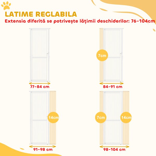 PawHut Gard de Siguranță pentru Animale, 180 cm Înălțime, Spațiu Îngust 3,5 cm, Montare prin Presiune, Lățime 76-104 cm | Aosom Romania