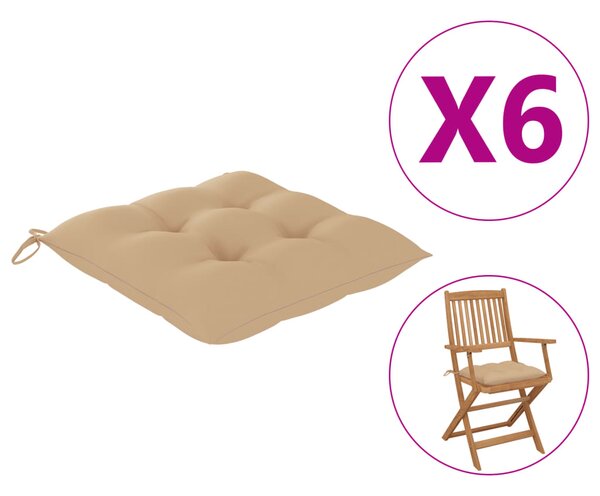 Perne de scaun, 6 buc., bej, 40 x 40 x 7 cm, textil