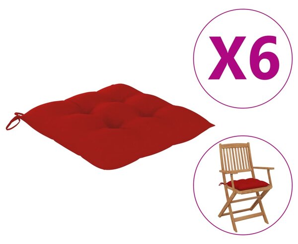 Perne de scaun, 6 buc., roșu, 40 x 40 x 7 cm, textil