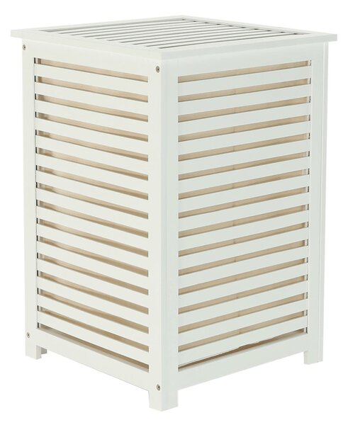 Cos de rufe BASKET, alb, bambus/material textil, 40x40x58 cm