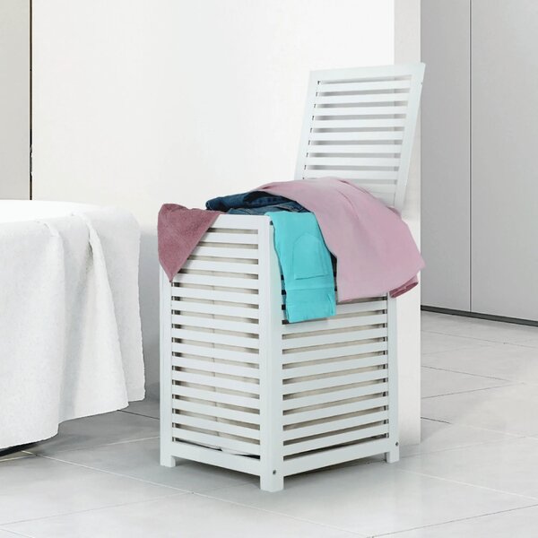 Cos de rufe BASKET, alb, bambus/material textil, 40x40x58 cm