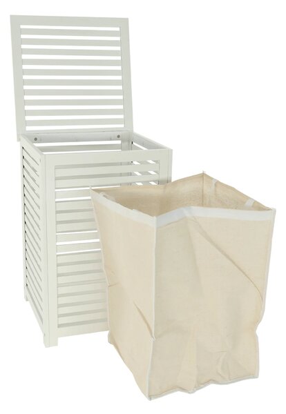 Cos de rufe BASKET, alb, bambus/material textil, 40x40x58 cm