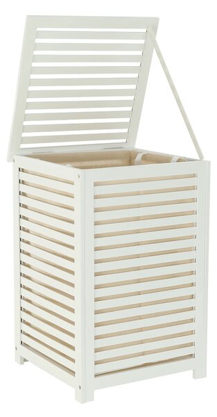 Cos de rufe BASKET, alb, bambus/material textil, 40x40x58 cm
