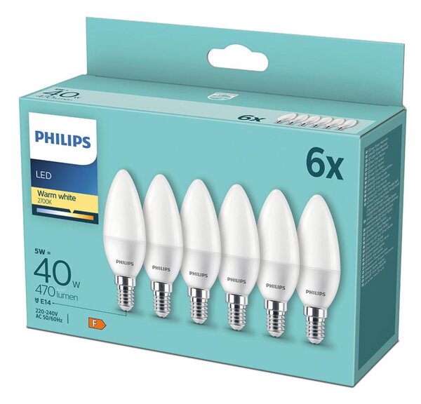 SET 6x Bec LED Philips B35 E14/5W/230V 2700K