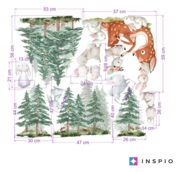 INSPIO-Autocolant textil - Autocolante pentru perete - Iepurași în pădure