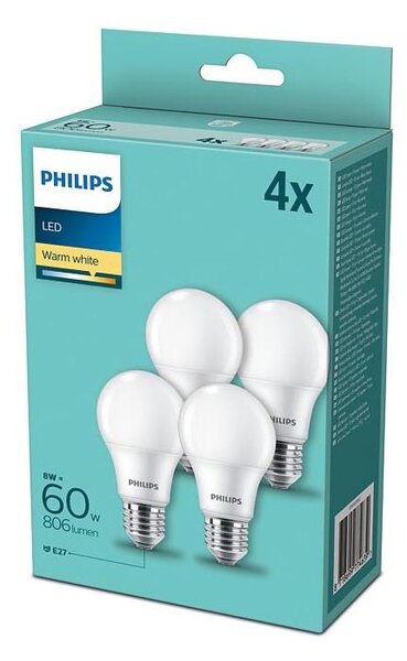 SET 4x bec LED Philips E27/8W/230V 2700K