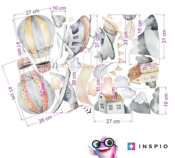 INSPIO-Autocolant textil - Tapet autoadeziv pentru perete cu avioane și nume gri