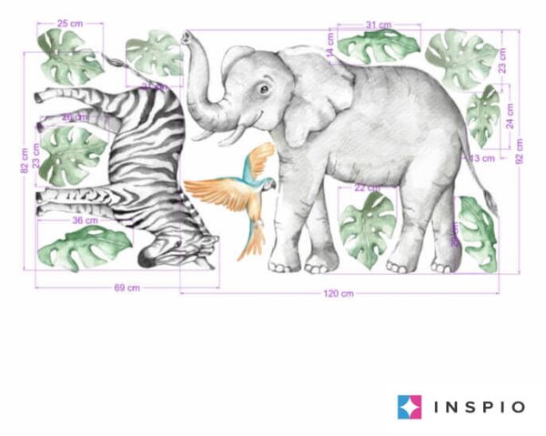 INSPIO-Autocolant textil - Autocolante pentru perete - Elefant și zebră din SAFARI