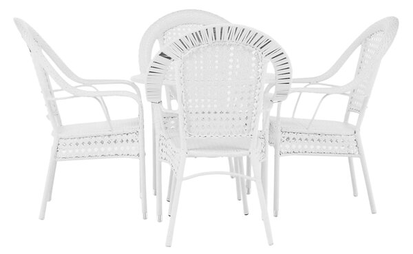 Set gradina KOVEN, alb, ratan sintetic/sticla temperata/otel, cu masut