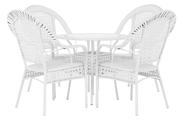 Set gradina KOVEN, alb, ratan sintetic/sticla temperata/otel, cu masut