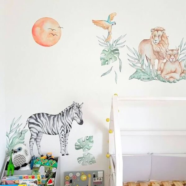 INSPIO-Autocolant textil - Autocolante pentru perete - Elefant și zebră din SAFARI
