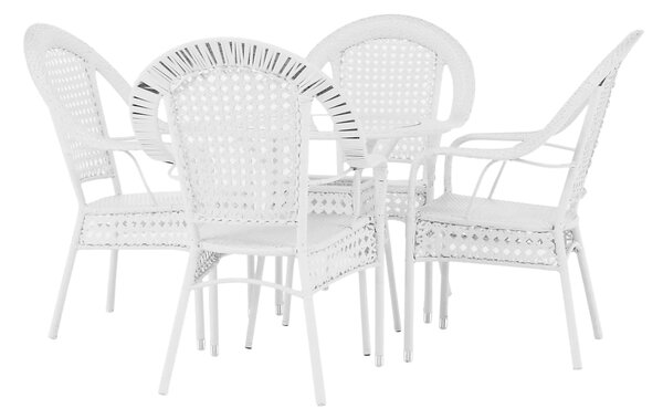 Set gradina KOVEN, alb, ratan sintetic/sticla temperata/otel, cu masut