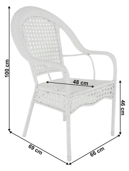 Set gradina KOVEN, alb, ratan sintetic/sticla temperata/otel, cu masut
