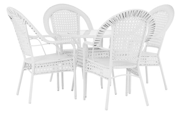 Set gradina KOVEN, alb, ratan sintetic/sticla temperata/otel, cu masut