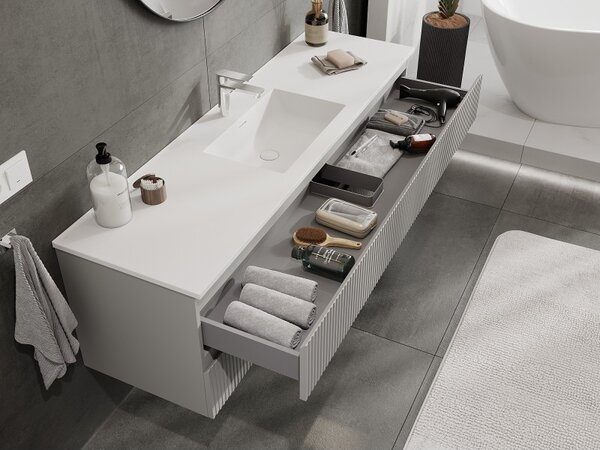 Mexen Rivel, mobilier baie 160 cm cu lavoar Otis, 2 sertare, canelat, gri mat/alb, 91A20-16047-2-BFF62-W18M0