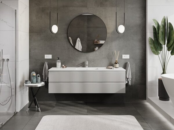 Mexen Rivel, mobilier baie 160 cm cu lavoar Otis, 2 sertare, canelat, gri mat/alb, 91A20-16047-2-BFF62-W18M0