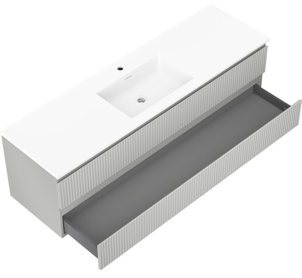 Mexen Rivel, mobilier baie 160 cm cu lavoar Otis, 2 sertare, canelat, gri mat/alb, 91A20-16047-2-BFF62-W18M0