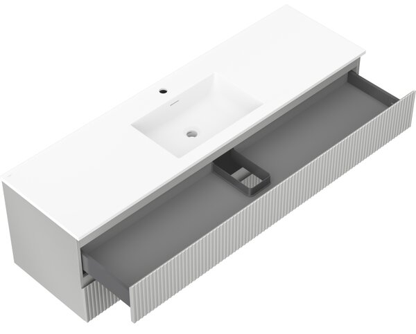 Mexen Rivel, mobilier baie 160 cm cu lavoar Otis, 2 sertare, canelat, gri mat/alb, 91A20-16047-2-BFF62-W18M0