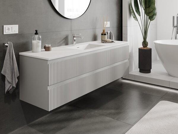 Mexen Rivel, mobilier baie 160 cm cu lavoar Otis, 2 sertare, canelat, gri mat/alb, 91A20-16047-2-BFF62-W18M0