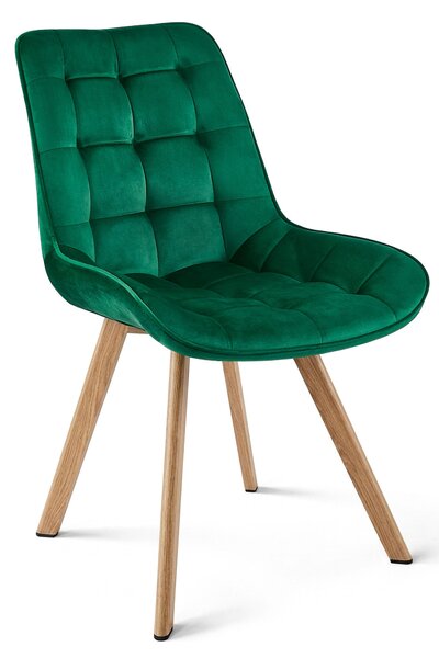 Scaun Bucatarie/Dining Sunny Catifea Verde, Picioare Metalice Finisaj Lemn