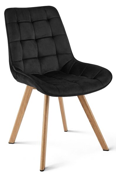 Scaun Bucatarie/Dining Sunny Catifea Negru, Picioare Metalice Finisaj Lemn
