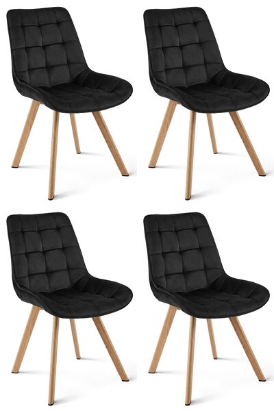 Set 4 Scaune Bucatarie/Dining Sunny Catifea Negru, Picioare Metalice Finisaj Lemn