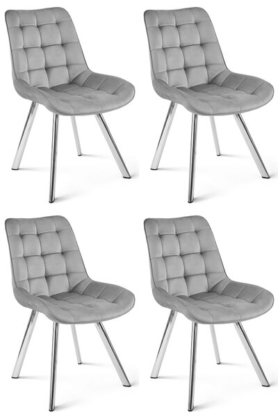 Set 4 Scaune Bucatarie/Dining Sunny Catifea Gri Deschis, Picioare Metalice Crom