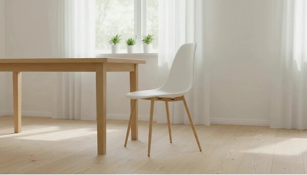 Scaun SINTIA, alb/stejar, plastic/metal, 46x53x85 cm