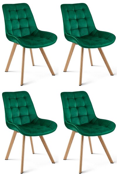 Set 4 Scaune Bucatarie/Dining Sunny Catifea Verde, Picioare Metalice Finisaj Lemn