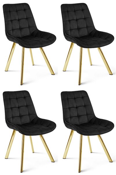 Set 4 Scaune Bucatarie/Dining Sunny Catifea Negru, Picioare Aurii