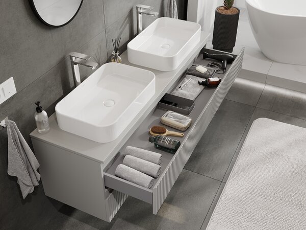 Mexen Rivel, mobilier baie 160 cm, 2 sertare, canelat, gri mat, 91A20-16047-2-BFF62