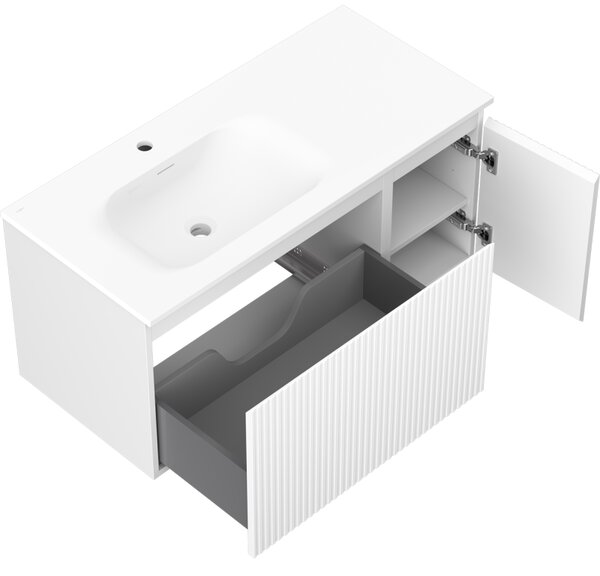 Mexen Rivel, mobilier baie 100 cm cu lavoar Vela stânga, 1S, 1D, canelat, alb mat, 91A23-10047-3-BBFF01-W23L01