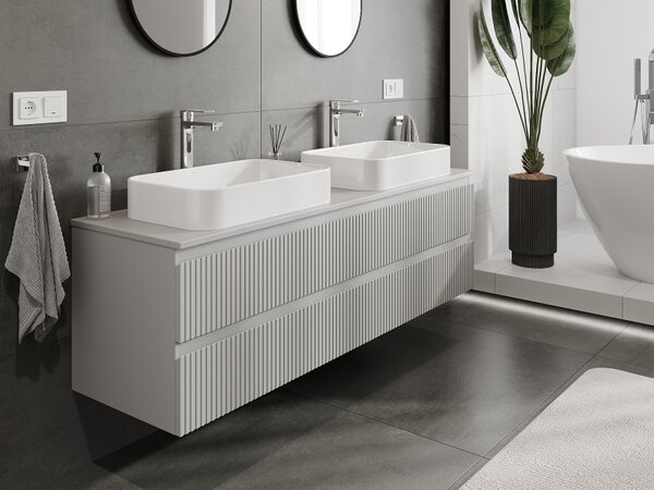 Mexen Rivel, mobilier baie 160 cm, 2 sertare, canelat, gri mat, 91A20-16047-2-BFF62