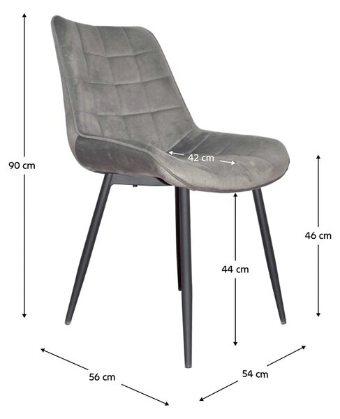 Scaun SARIN, gri/negru, catifea/metal, 54x64x82 cm