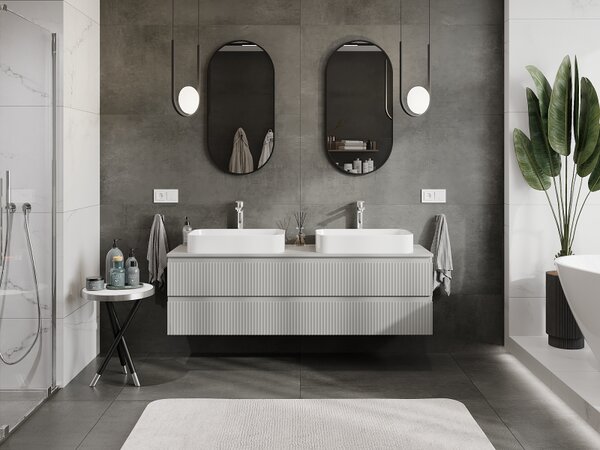 Mexen Rivel, mobilier baie 160 cm, 2 sertare, canelat, gri mat, 91A20-16047-2-BFF62