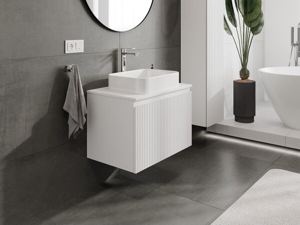 Mexen Rivel, mobilier de baie 70 cm cu blat, 1 sertar, canelat, alb mat, 91A20-07047-1-BFC01