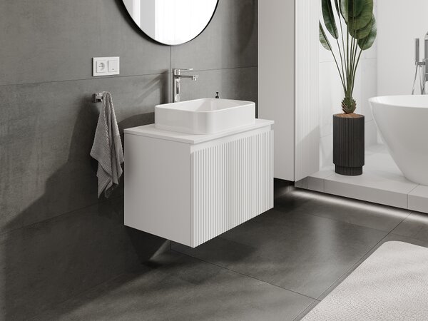 Mexen Rivel, mobilier de baie sub lavoar 70 cm, 1 sertar, canelat, alb mat, 91A20-07047-1-BF01