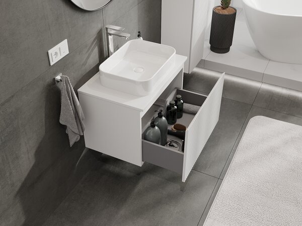 Mexen Rivel, mobilier de baie sub lavoar 70 cm, 1 sertar, canelat, alb mat, 91A20-07047-1-BF01