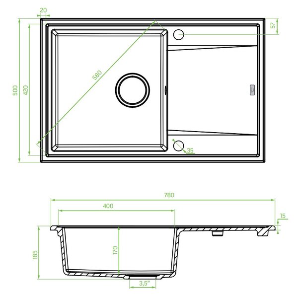 Laveo Megalo, chiuveta granit cu 1 camera 780x500x185 mm + robinet chiuveta BKZ_468, bej, LAV-SBEA411T