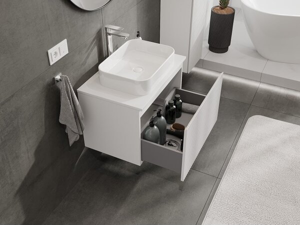 Mexen Rivel, mobilier de baie 70 cm cu blat, 1 sertar, canelat, alb mat, 91A20-07047-1-BFC01