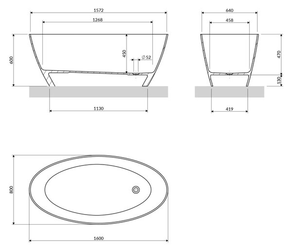 Cada freestanding, Omnires SIENA M+, 161 x 81 cm, alb lucios