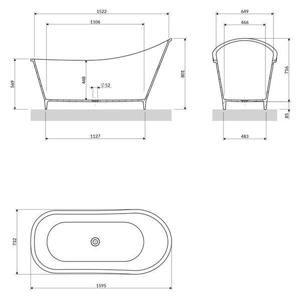 Cada freestanding, Omnires VENEZIA M+, 160 x 73 cm, alb mat