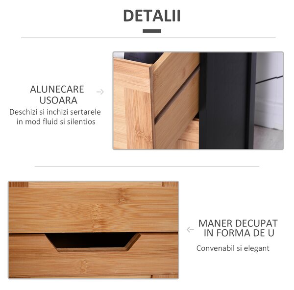 Kleankin Dulap Baie Multifuncțional 2 Sertare 3 Compartimente Lemn MDF Bambus 30x30x144.3cm Culoare Lemn | Aosom Romania